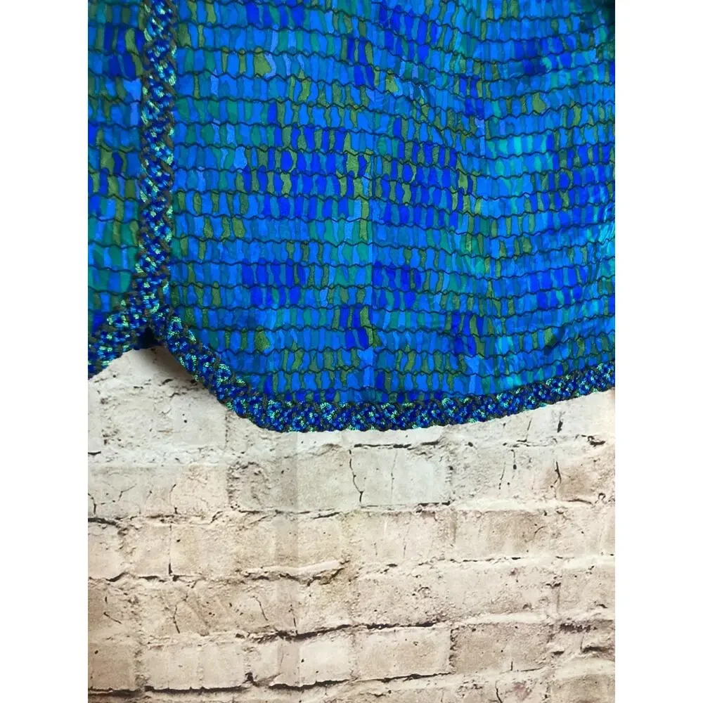 Vintage Encore Silk Jacket Womens 14 Turquoise‎ Watercolor Embroidery Trim